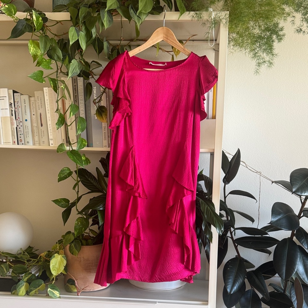 Chloe Hot Pink Ruffle Shift Dress